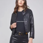 Black Janelle Slim Leather Jacket for Women