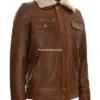 Brown Leather Jacket for Women with Cash Money Fur Collar (4)