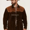Chocolate Two-Tone Suede Rancher Car Jacket (2)