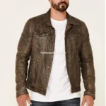 Men's Geoff Zip-Front Leather Trucker Jacket – Distressed Look