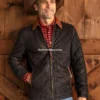 Hickory Quilted Dark Brown Waxed Goat Suede Leather Jacket (1)