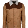 John Dutton Yellowstone Season 3 Beige Raw Leather Jacket Front Vide