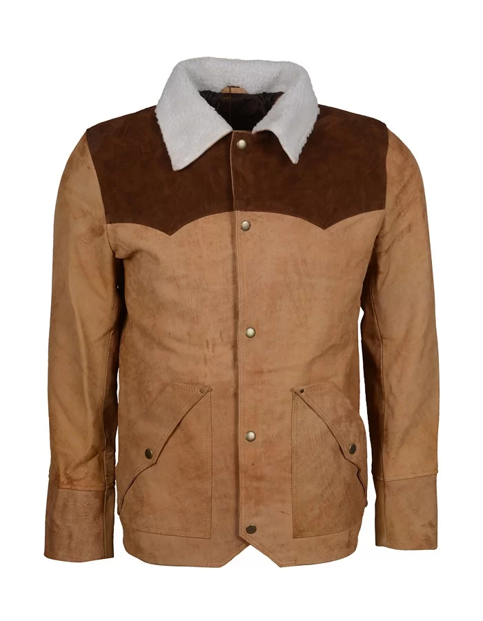 John Dutton Yellowstone Season 3 Beige Raw Leather Jacket Front Vide