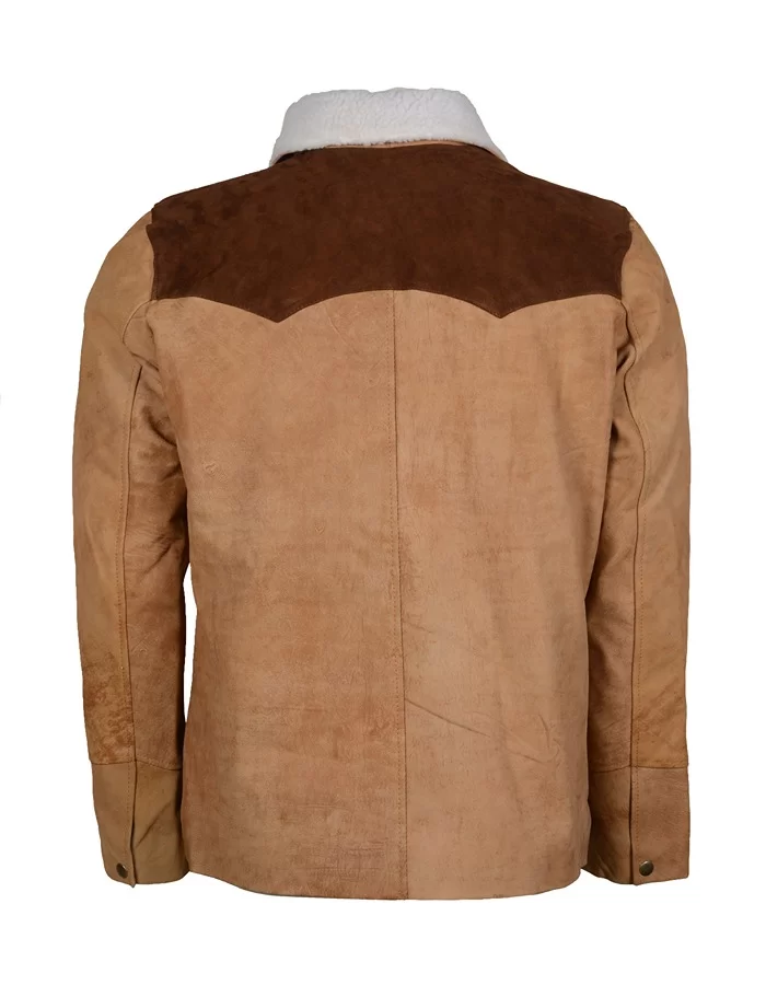 John Dutton Yellowstone Season 3 Beige Raw Leather Jacket Back