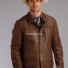 Men Western Cowboy Brown Leather Jacket (1)