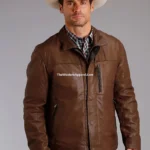 Western Cowboy Style Leather Jacket in Brown for Men