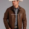 Men Western Cowboy Brown Leather Jacket (2)