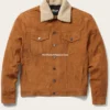 Mens Classic Tan Suede Sherpa Collar Trucker Jacket (1)