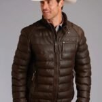 Men's Premium Puffy Dark Brown Leather Jacket