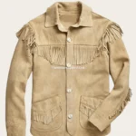 Suede Leather Men's Western Jacket with Fringes Beads