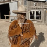 Retro 1970s Fringe Leather Jacket with Shed Horn Button