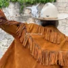 Retro 1970s Fringe Leather Jacket with Shed Horn Button (4)
