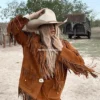 Retro 1970s Fringe Leather Jacket with Shed Horn Button (5)