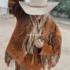 Retro 1970s Fringe Leather Jacket with Shed Horn Button (6)