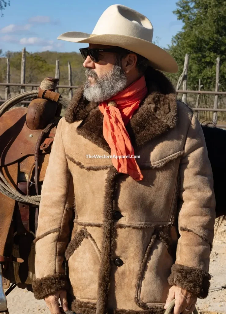 Vintage Marlboro Man Style Light Brown Sheepskin Leather Coat (1)