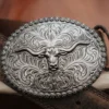 Western Longhorn Berry Edge Plaque Leather Belt (3)