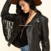 Women's Alison Black Western Leather Jacket with Fringe Detailing (4)