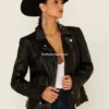 Women's Black Leather Jacket with Star Studs (1)