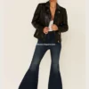 Women's Black Leather Jacket with Star Studs (3)