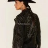 Women's Black Leather Jacket with Star Studs (4)