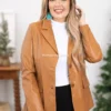 Women's Camel-Toned Faux Leather Blazer (1)