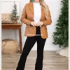 Women's Camel-Toned Faux Leather Blazer (2)