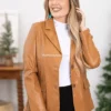 Women's Camel-Toned Faux Leather Blazer (3)