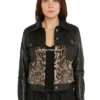 Women's Cow Print Black Leather Fashion Jacket (5)