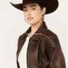 Women's Dark Brown Cripple Creek Leather Jacket with Concho Back (1)