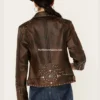 Women's Dark Brown Cripple Creek Leather Jacket with Concho Back (3)