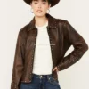 Women's Dark Brown Cripple Creek Leather Jacket with Concho Back (4)