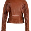 Women's Leather Jacket – Burnt Orange with Fringes (4)