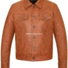 Women's Tan Leather Jacket with Avery Nail Design (1)