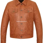 Women's Tan Leather Jacket with Avery Nail Design