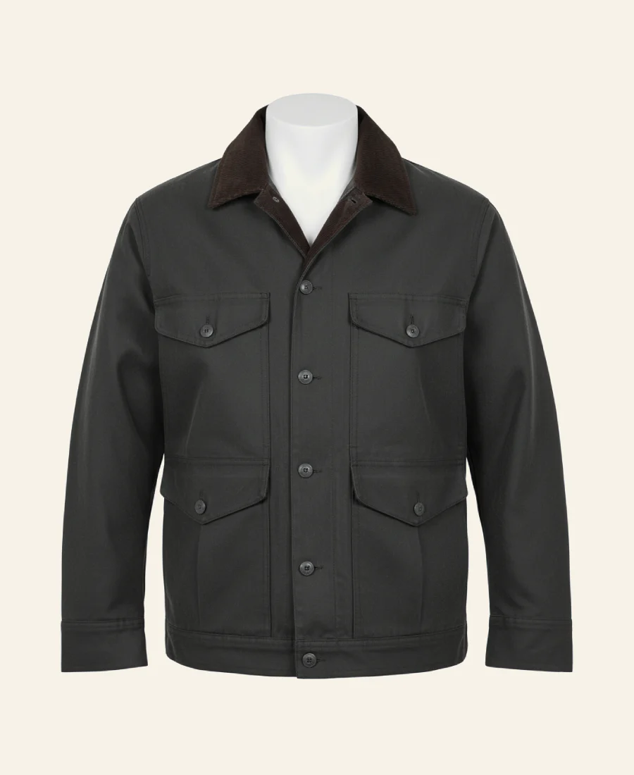 Yellowstone John Dutton Grey Cotton Western Jacket Front