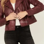Maroon Leather Sparrow Jacket for Women – Stylish & Bold