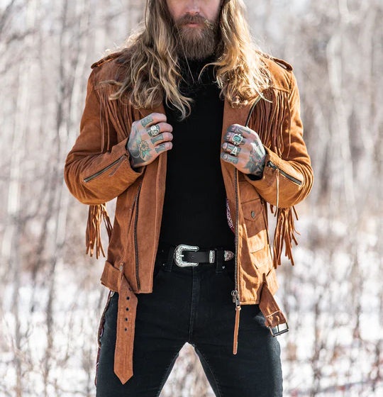 Mens-Brown-Fringes-Suede-Leather-Western-Cowboy-Jacket