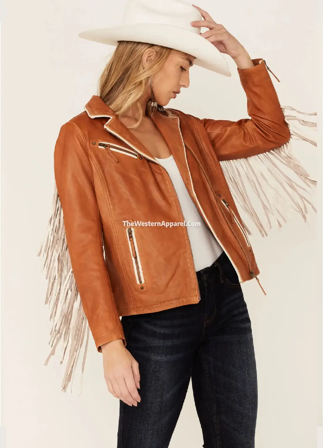 women's fringe leather jacket birchwood design 1
