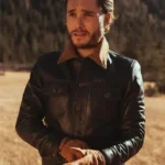 Gold Bison Black Leather Trucker Jacket for Men