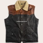 Men's Two-Tone Leather Sherpa Collar Vest