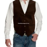 Men's Brown Suede Vest with Satin Back