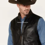 Men's Zip-Up Western Black Leather Vest