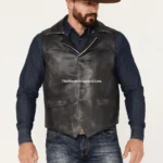 Moto Snap-Front Leather Vest for Men
