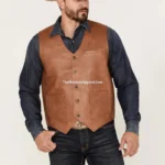 Men's Redhawk Leather Woven Button-Down Vest