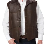 Men's Shearling Lined Chocolate Brown Leather Vest