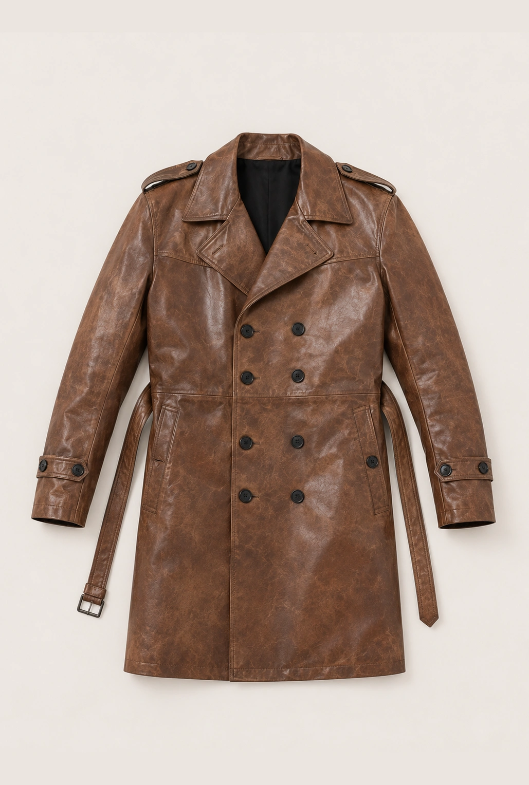 James Dutton Brown Leather Trench Coat