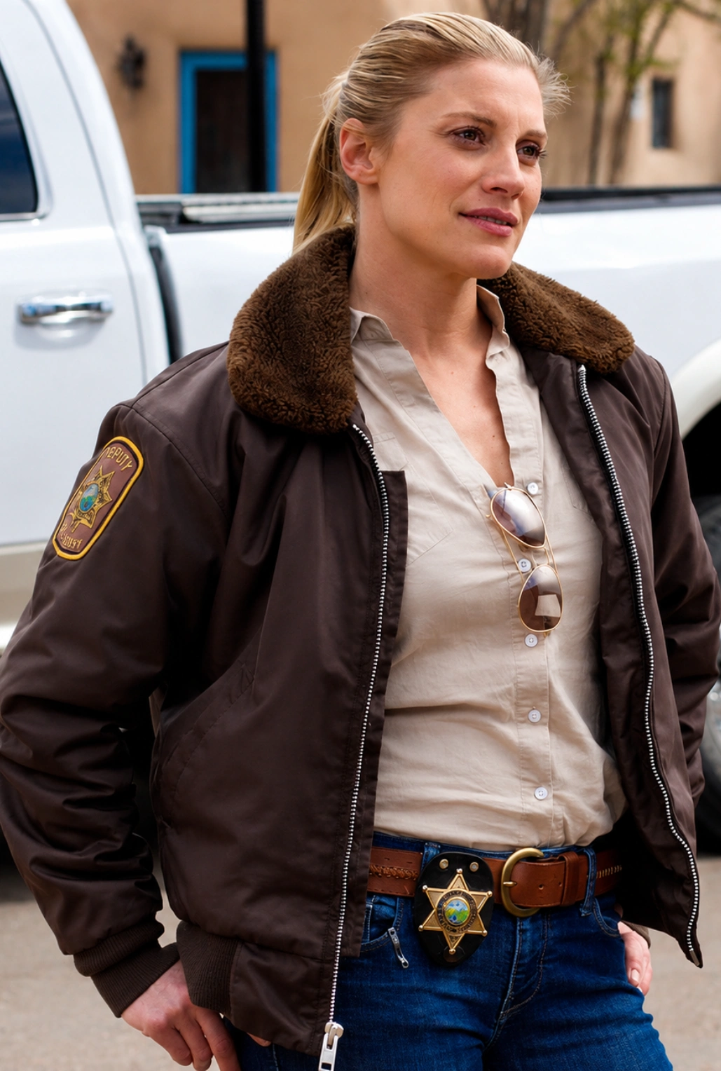 Katee Sackhoff Shearling Collor Bomber Jacket