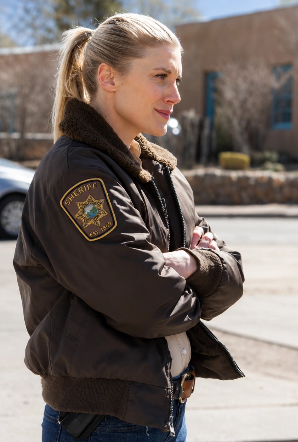 Longmire Katee Sackhoff Distressed Shearling Bomber Jacket - Image 3