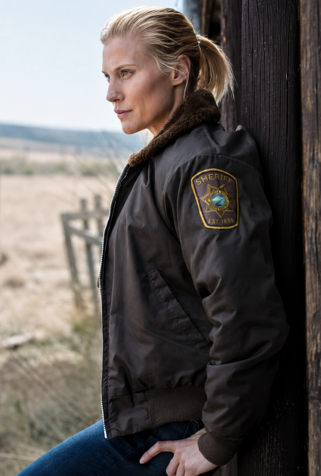 Longmire Katee Sackhoff Distressed Shearling Bomber Jacket - Image 5