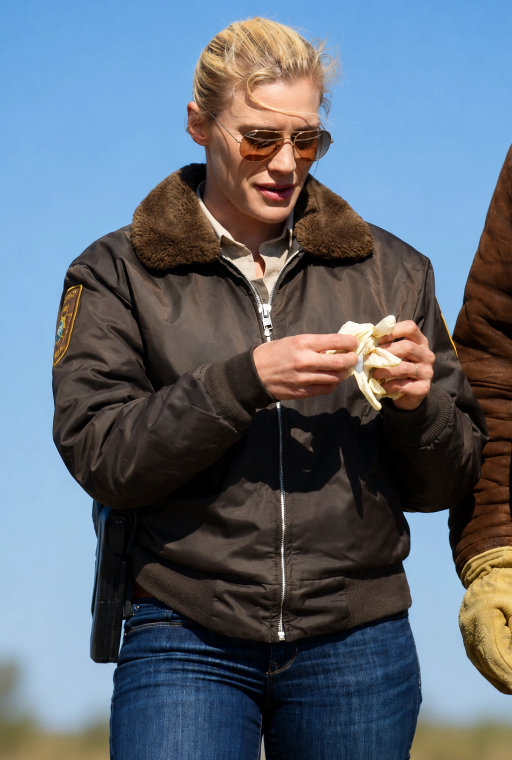 Longmire Katee Sackhoff Distressed Shearling Bomber Jacket - Image 4